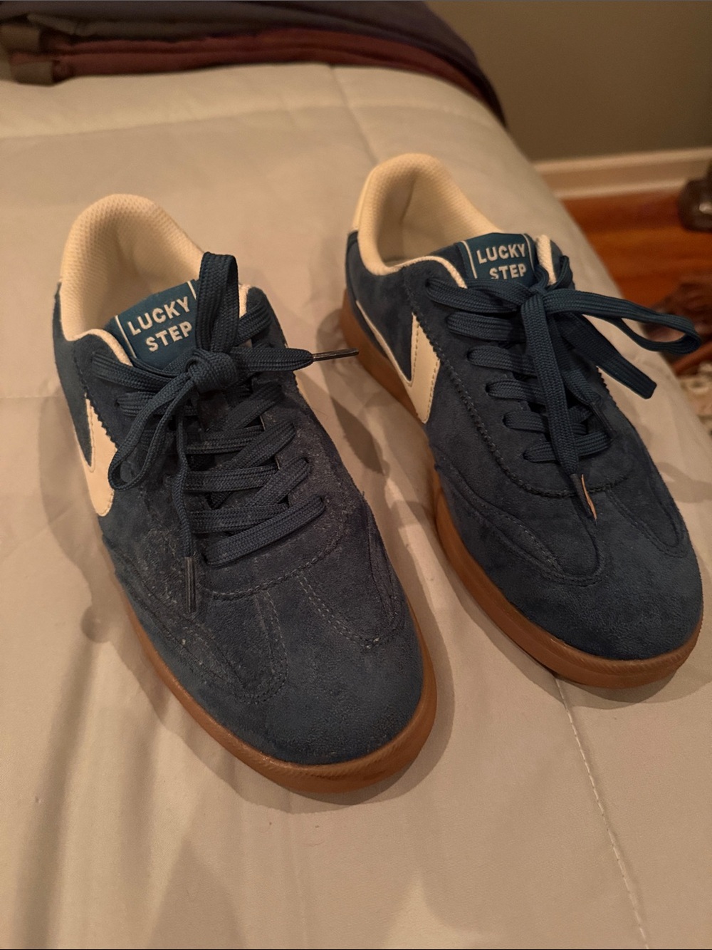 Lucky Step Women's Navy Suede Sneakers with White Accent